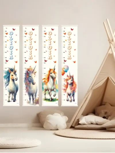 Mätsticka för barn med namn och enhörningar, unicorns motiv