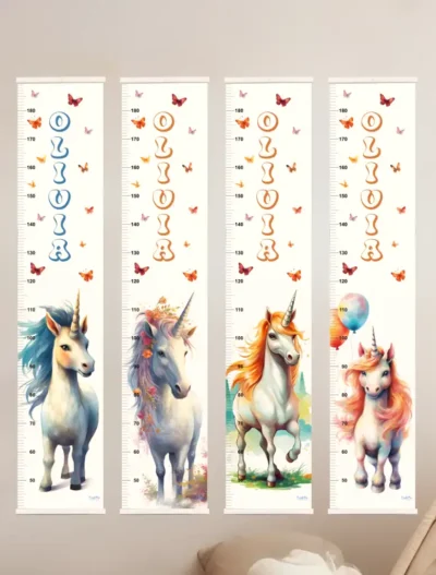 Mätsticka för barn med namn och enhörningar, unicorns motiv