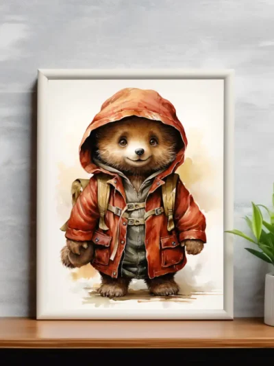 Barntavla - En Trevlig björn i röd jacka