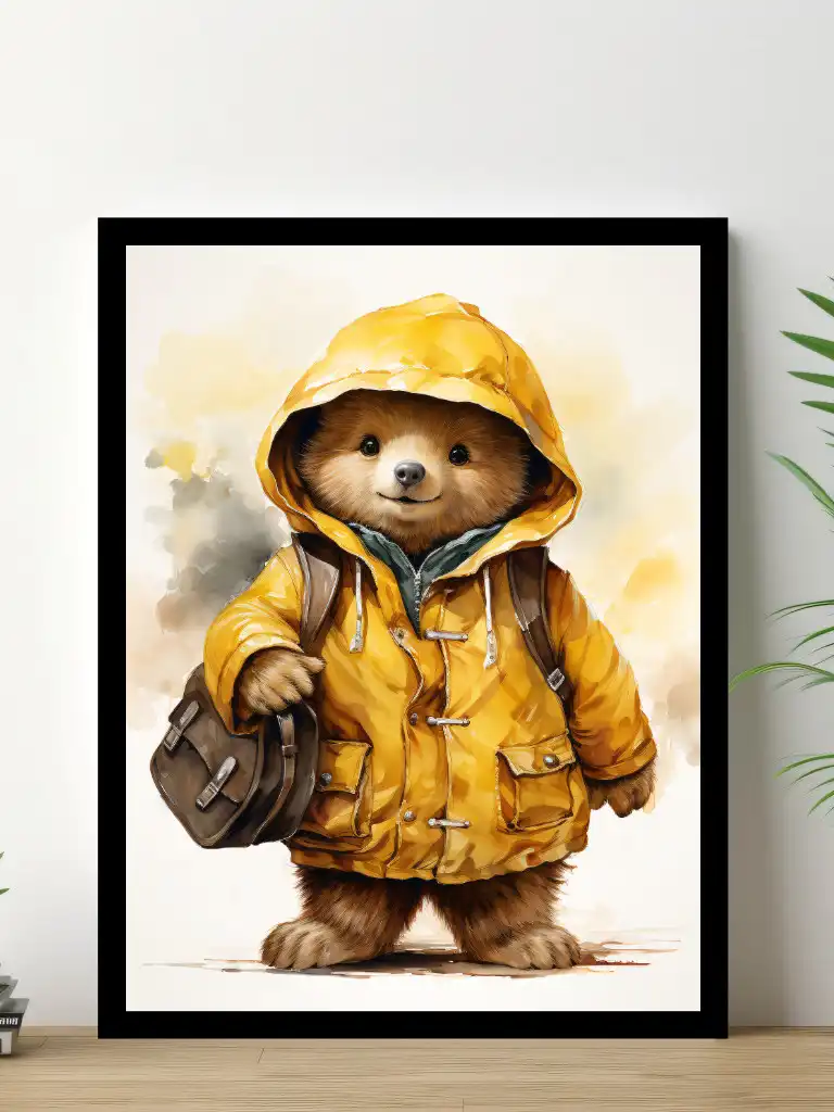 Barntavla - En Trevlig björn i gul jacka