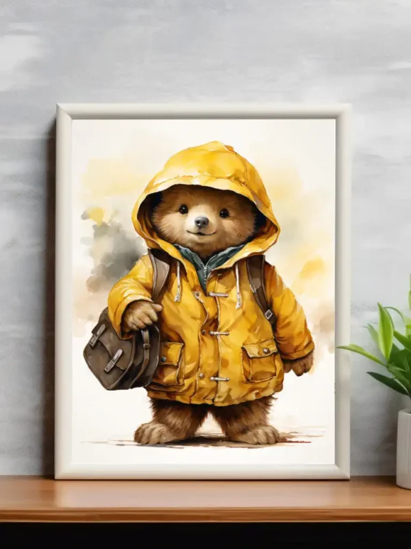 Barnposter, Björnaffisch- En Trevlig björn i gul jacka