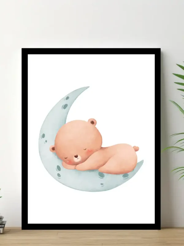 Barnposter med namn – Barntavlor – Björnpojken sover på månen