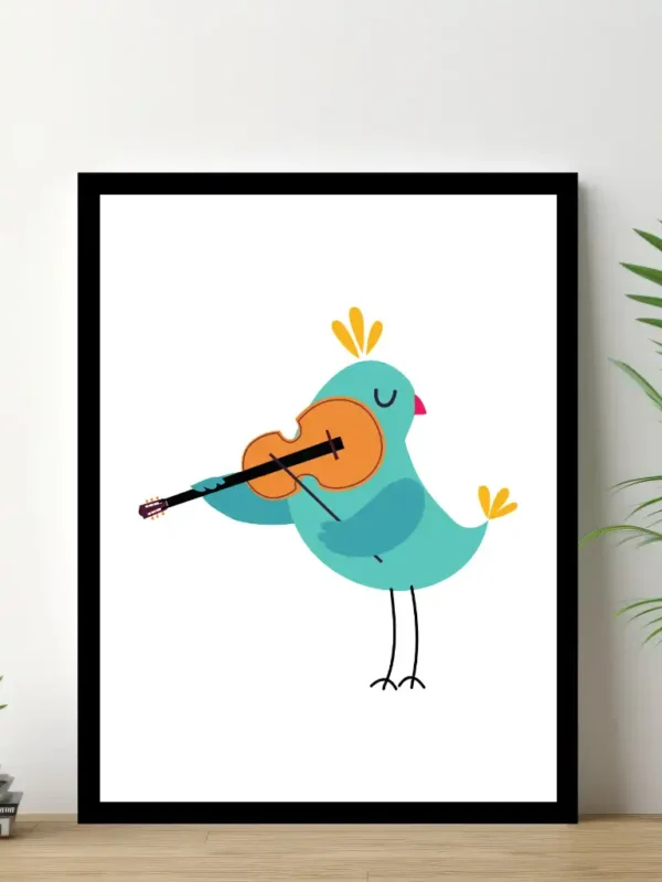 Barnposter med namn – Barntavlor – Fågel spelar musik