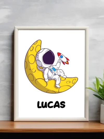 Barnposter med/utan namn - barntavlor, barn posters tavla barnrum - Astronauten på månen