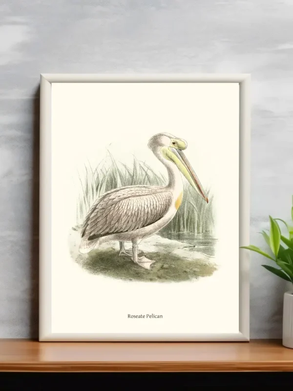 Vintage Fågel Poster – Roseate Pelican – Online Posters