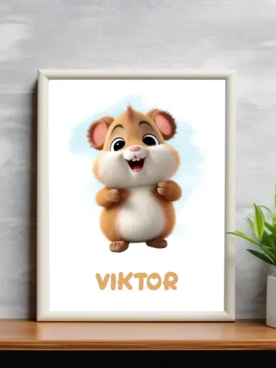 Barnposter med namn - Poster för barnrum - Dansande hamster