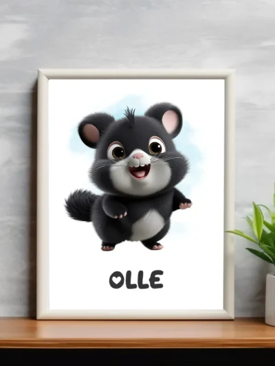 Barnposter med namn - Poster för barnrum - Busig svart hamster