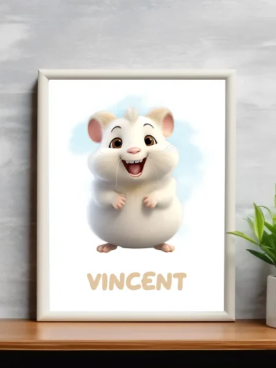 Barnposter med namn - Poster för barnrum - Glad vit hamster