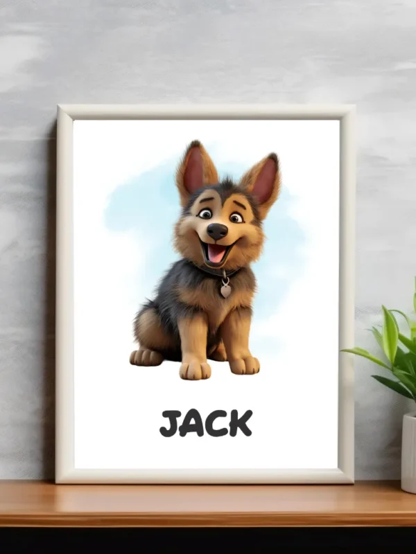 Barnposter med namn – Poster för barnrum – Glad schäferhund