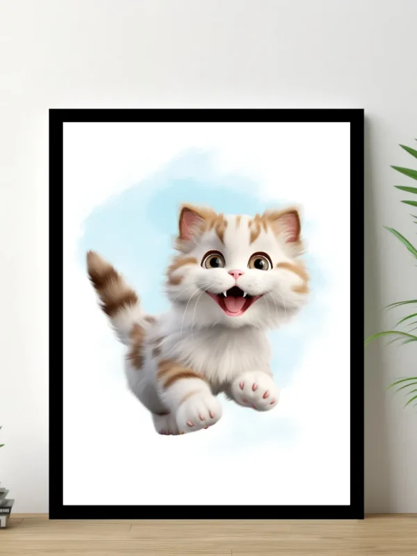 Barnposter med namn – Poster för barnrum – Glad springande katt