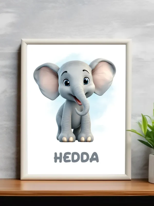 Barnposter med namn – Poster för barnrum – Elefant bebis