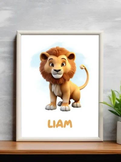 Barnposter med namn - Poster för barnrum - Lion