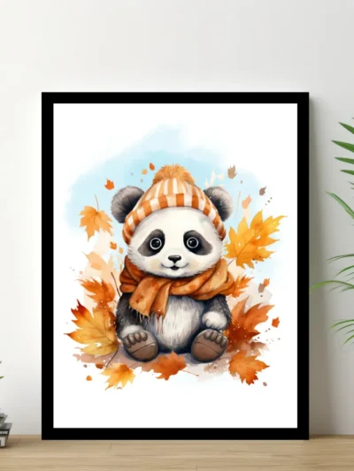 Barnposter med namn - Poster för barnrum - Höst panda björn