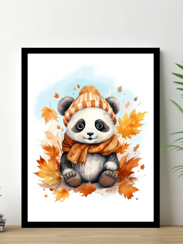 Barnposter med namn – Poster för barnrum – Höst panda björn