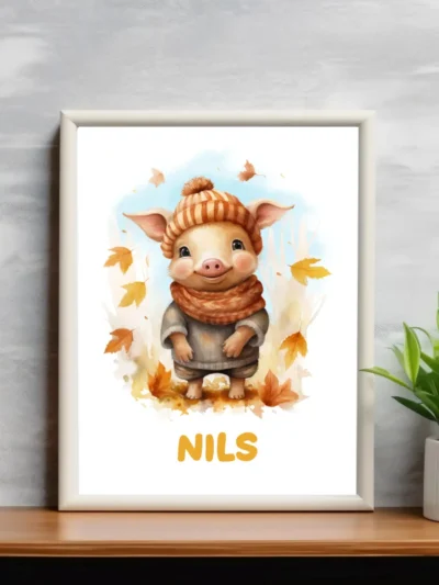 Barnposter med namn - Poster för barnrum - Höstgris