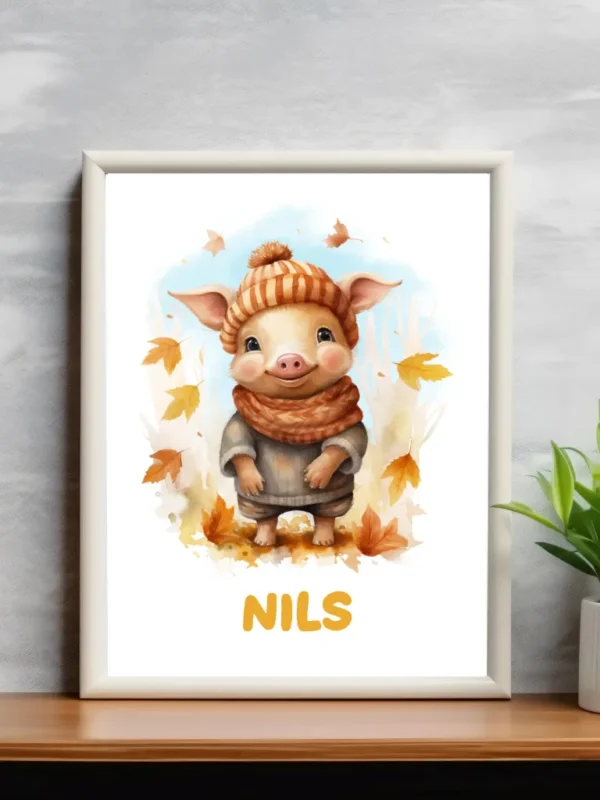 Barnposter med namn – Poster för barnrum – Höstgris