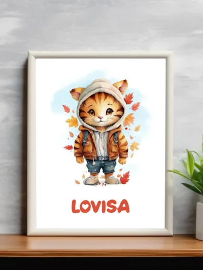 Barnposter med namn - Poster för barnrum - Höstkatt 2