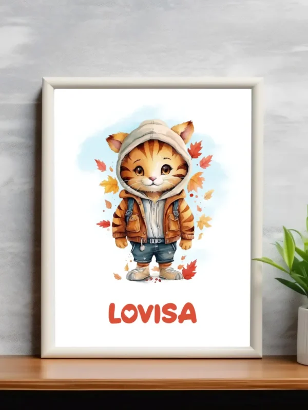 Barnposter med namn – Poster för barnrum – Höstkatt 2